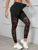 Kadın Yüksek Bel Geometrik Desen File Detaylı Dalgıç Tayt - 2XL-3XL - Siyah 2