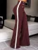 Kadın Yüksel Bel Düğmeli Yandan şerit Detaylı Paçaya Doğru Genişleyen Ithal Krep Pantolon - L-XL - Pembe 2