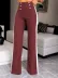 Kadın Yüksel Bel Düğmeli Yandan şerit Detaylı Paçaya Doğru Genişleyen Ithal Krep Pantolon - L-XL - Pembe 3