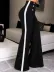 Kadın Yüksel Bel Düğmeli Yandan şerit Detaylı Paçaya Doğru Genişleyen Ithal Krep Pantolon - L-XL - Siyah 2