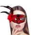 Kırmızı Renk Yandan Tüylü Güllü Gümüş Taşlı Pullu Maske 20x22 Cm 2