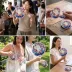 Koi Balığı ve Kiraz Çiçeği Desenli Katlanabilir Cep Yelpazesi - Japon Stili Kılıflı El Yelpazesi (4745) 3