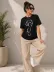Kuğu Figürlü Soru İşareti Baskılı Tişört Kısa Kol T-Shirt - Siyah - S - Siyah 3