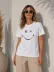 Minimal Gülümseyen Yüz Baskılı Tişört Kısa Kol Yazlık T-Shirt - Beyaz - S - Beyaz 1