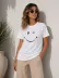 Minimal Gülümseyen Yüz Baskılı Tişört Kısa Kol Yazlık T-Shirt - Beyaz - S - Beyaz 3