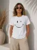 Minimal Gülümseyen Yüz Baskılı Tişört Kısa Kol Yazlık T-Shirt - Beyaz - XL - Beyaz 2