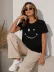 Minimal Gülümseyen Yüz Baskılı Tişört Kısa Kol Yazlık T-Shirt - Siyah - L - Siyah 1