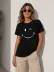 Minimal Gülümseyen Yüz Baskılı Tişört Kısa Kol Yazlık T-Shirt - Siyah - L - Siyah 3