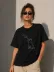 Minimal Kedi Çizim Baskılı Tişört Kısa Kol Yazlık T-Shirt - Siyah - M - Siyah 1