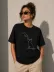 Minimal Kedi Çizim Baskılı Tişört Kısa Kol Yazlık T-Shirt - Siyah - M - Siyah 2