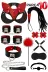 MİRİMORO Mİ678902 10 Parça Fantazi Seti | Kırmızı Siyah Peluş Kelepçe, Zincirli Collar, Maske, Kırbaç 1