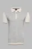 Polo Yaka Krem Desenli Fermuarlı Örme T-shirt | Wessi 1