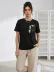 Sevimli Kedi Cep Baskılı Tişört Kısa Kol Yazlık T-Shirt - Siyah - 2XL - Siyah 2