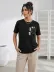 Sevimli Kedi Cep Baskılı Tişört Kısa Kol Yazlık T-Shirt - Siyah - S - Siyah 1