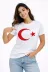 T-Shirt Kısa Kol Bisiklet Yaka Ay Yıldız Bayrak Baskılı Tişört - Beyaz - S - Beyaz 3