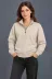 Üç İplik İçi Şardonlu Dik Yaka Yarım Fermuarlı Kışlık Sweatshirt - Bej - XL - Bej 2