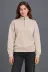 Üç İplik İçi Şardonlu Dik Yaka Yarım Fermuarlı Kışlık Sweatshirt - Bej - M - Bej 3