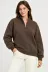 Üç İplik İçi Şardonlu Dik Yaka Yarım Fermuarlı Kışlık Sweatshirt - Kahverengi - M - Kahverengi 1