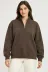 Üç İplik İçi Şardonlu Dik Yaka Yarım Fermuarlı Kışlık Sweatshirt - Kahverengi - M - Kahverengi 2