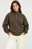 Üç İplik İçi Şardonlu Dik Yaka Yarım Fermuarlı Kışlık Sweatshirt - Kahverengi - M - Kahverengi 3