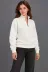 Üç İplik İçi Şardonlu Dik Yaka Yarım Fermuarlı Kışlık Sweatshirt - Beyaz - M - Beyaz 3