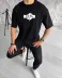 Unisex Bisiklet Yaka Baskılı Double Oversize T-Shirt - Siyah - L - Siyah 1