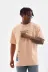 Unisex Bisiklet Yaka Baskılı Oversize T-Shirt - Bej - M - Bej 1