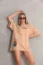 Unisex Bisiklet Yaka Baskılı Oversize T-Shirt - Bej - XL - Bej 2