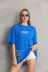 Unisex Bisiklet Yaka Baskılı Oversize T-Shirt - Mavi - M - Mavi 1