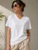V Yaka Basic Tişört Kısa Kol Yazlık Regular Fit T-Shirt - Beyaz - XL - Beyaz 1