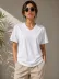 V Yaka Basic Tişört Kısa Kol Yazlık Regular Fit T-Shirt - Beyaz - XL - Beyaz 4