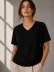 V Yaka Basic Tişört Kısa Kol Yazlık Regular Fit T-Shirt - Siyah - S - Siyah 4