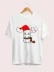 Yılbaşı Noel Ren Geyiği Baskılı Kısa Kollu Oversize Bisiklet Yaka T-shirt - Beyaz - M - Beyaz 2